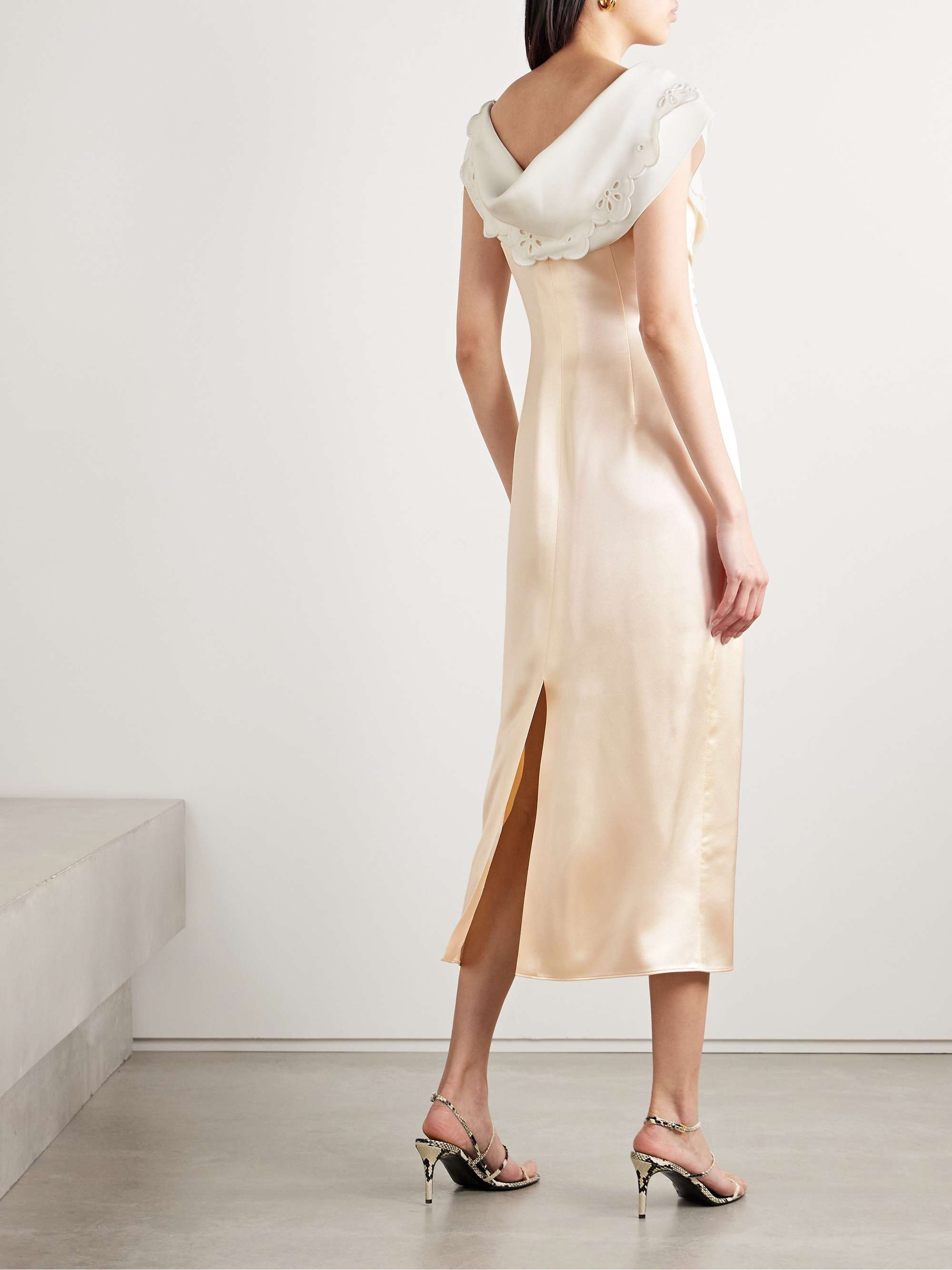 ALTUZARRA Fragolina Draped Broderie Anglaise paneled Silk satin Midi 