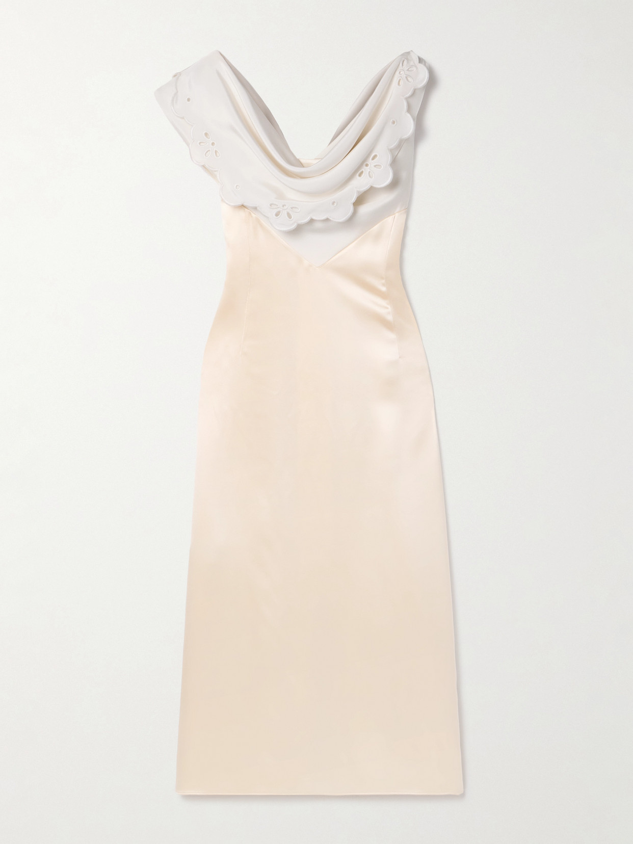 Altuzarra Fragolina Draped Broderie Anglaise-paneled Silk-satin Midi Dress In White