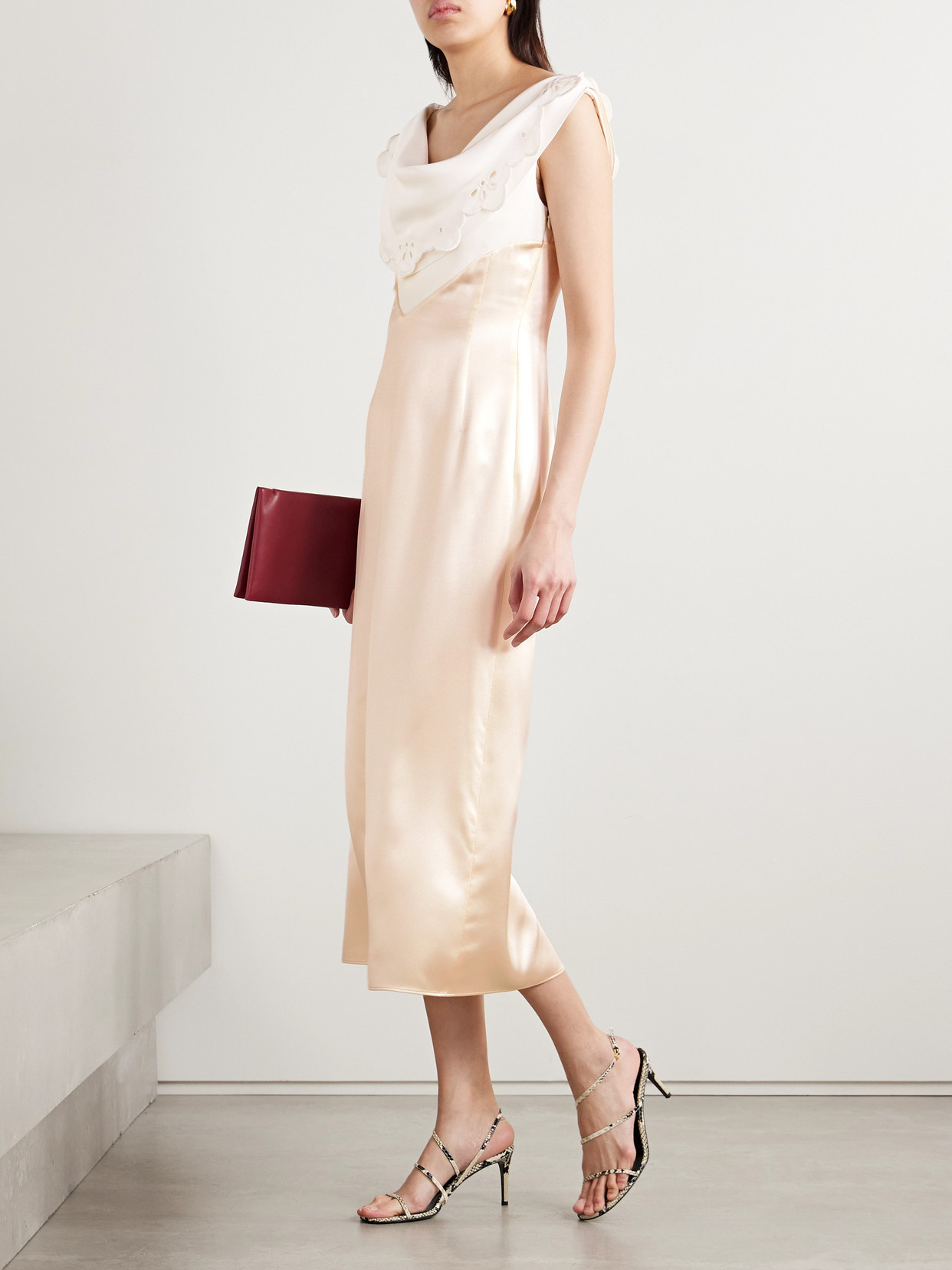 Altuzarra Fragolina Draped Broderie Anglaise-paneled Silk-satin Midi Dress In White