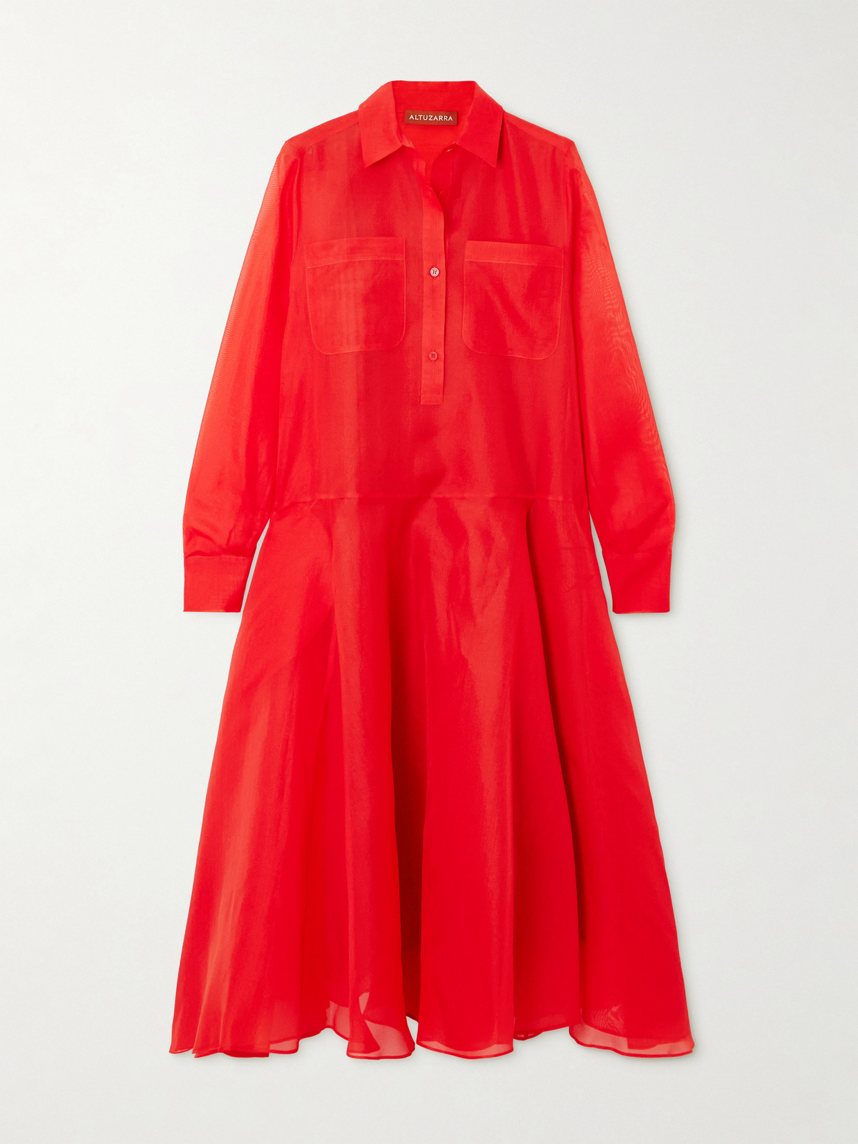 Altuzarra Sissy Silk Organza Midi Shirt Dress In Red