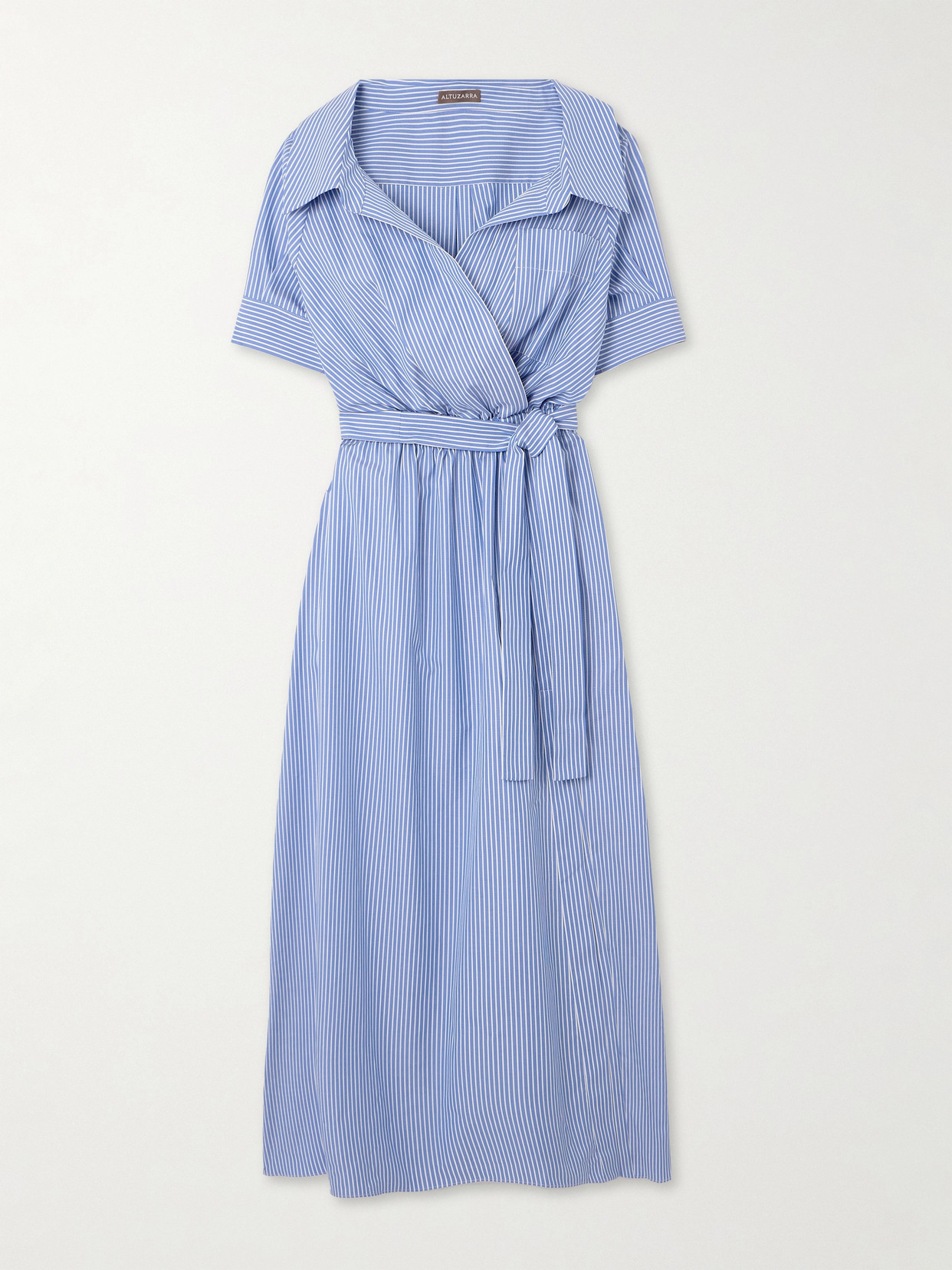 Altuzarra Lydia Striped Cotton-poplin Midi Wrap Dress In Blue