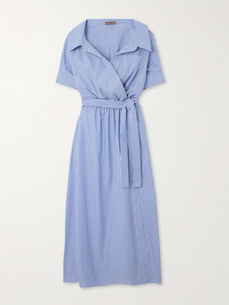 lydia striped cotton-poplin midi wrap dress
