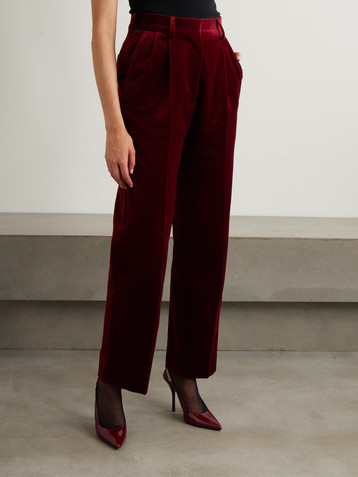 Blazé Milano Fox pleated cotton-velvet straight-leg pants