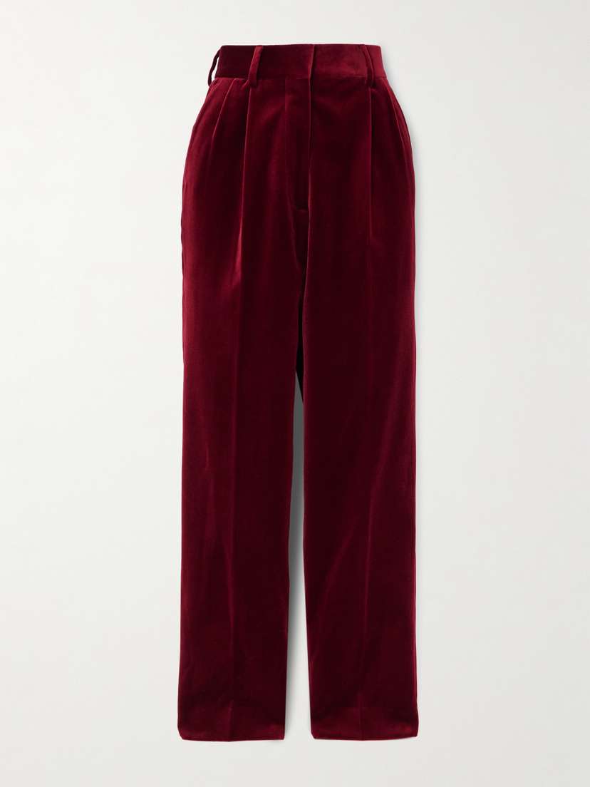 Blazé Milano Fox Pleated Cotton-velvet Straight-leg Pants