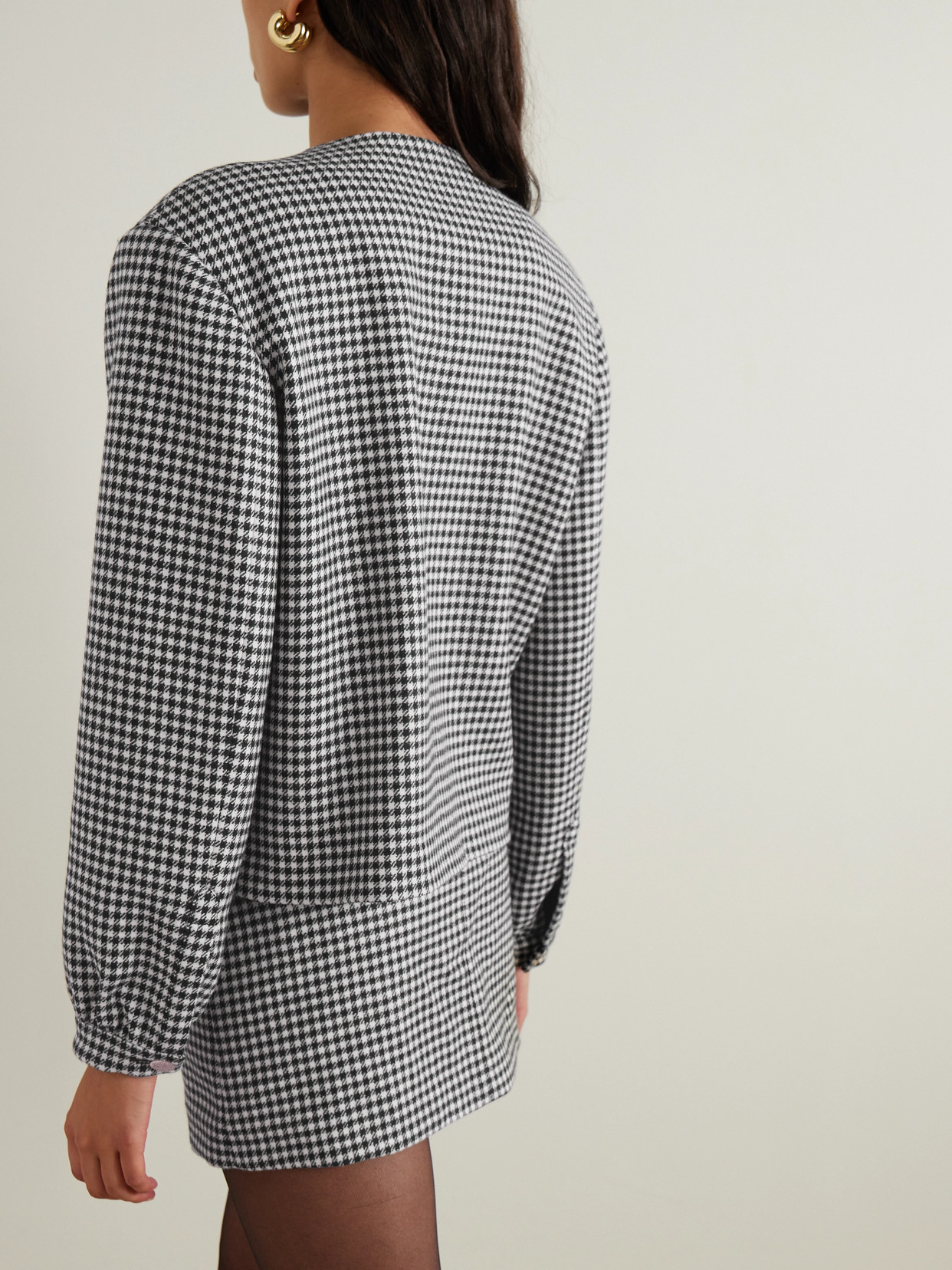 Blazé Milano Gliss Velvet-trimmed Houndstooth Wool Jacket In Black