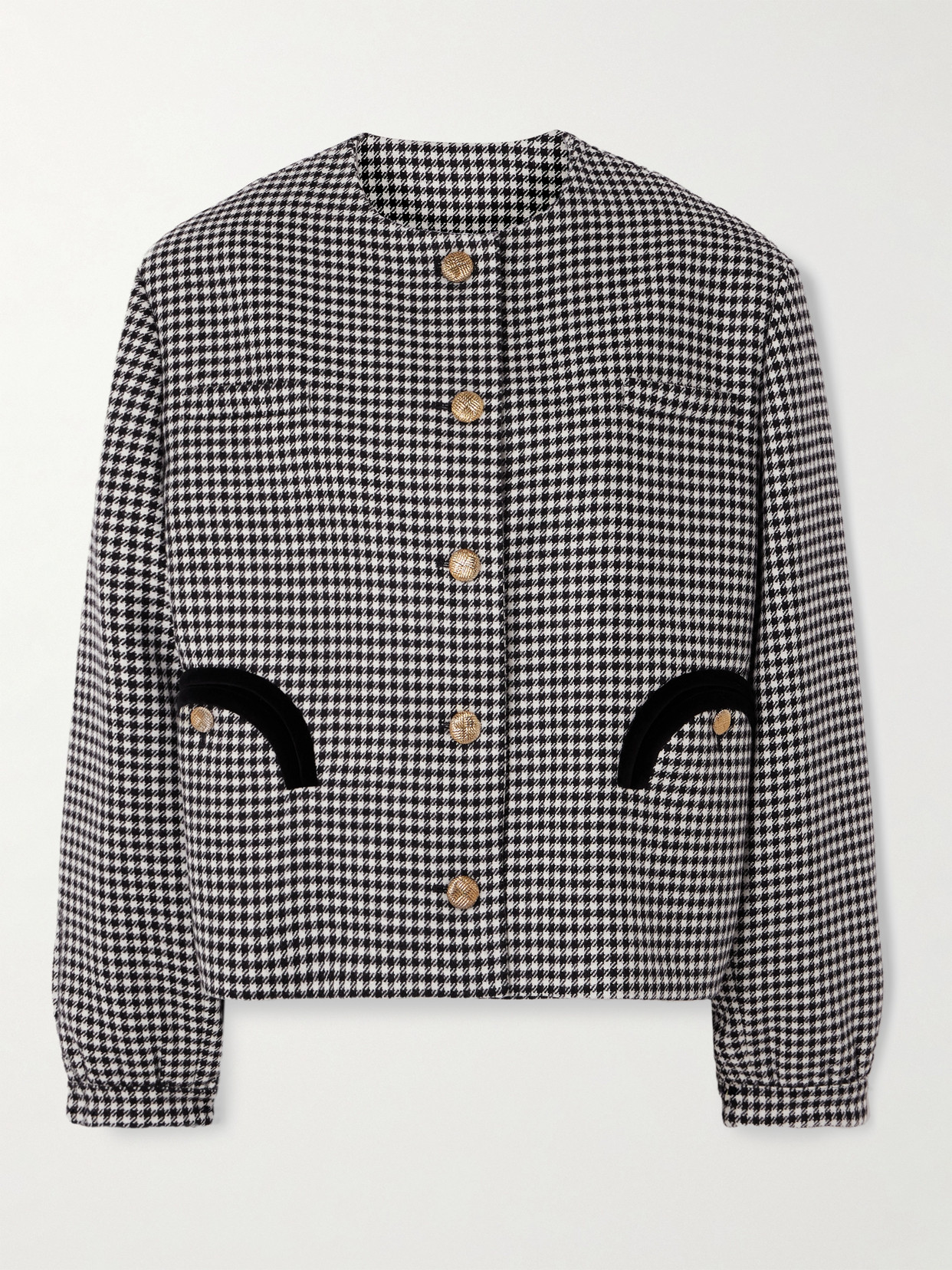 Blazé Milano Gliss Velvet-trimmed Houndstooth Wool Jacket In Black
