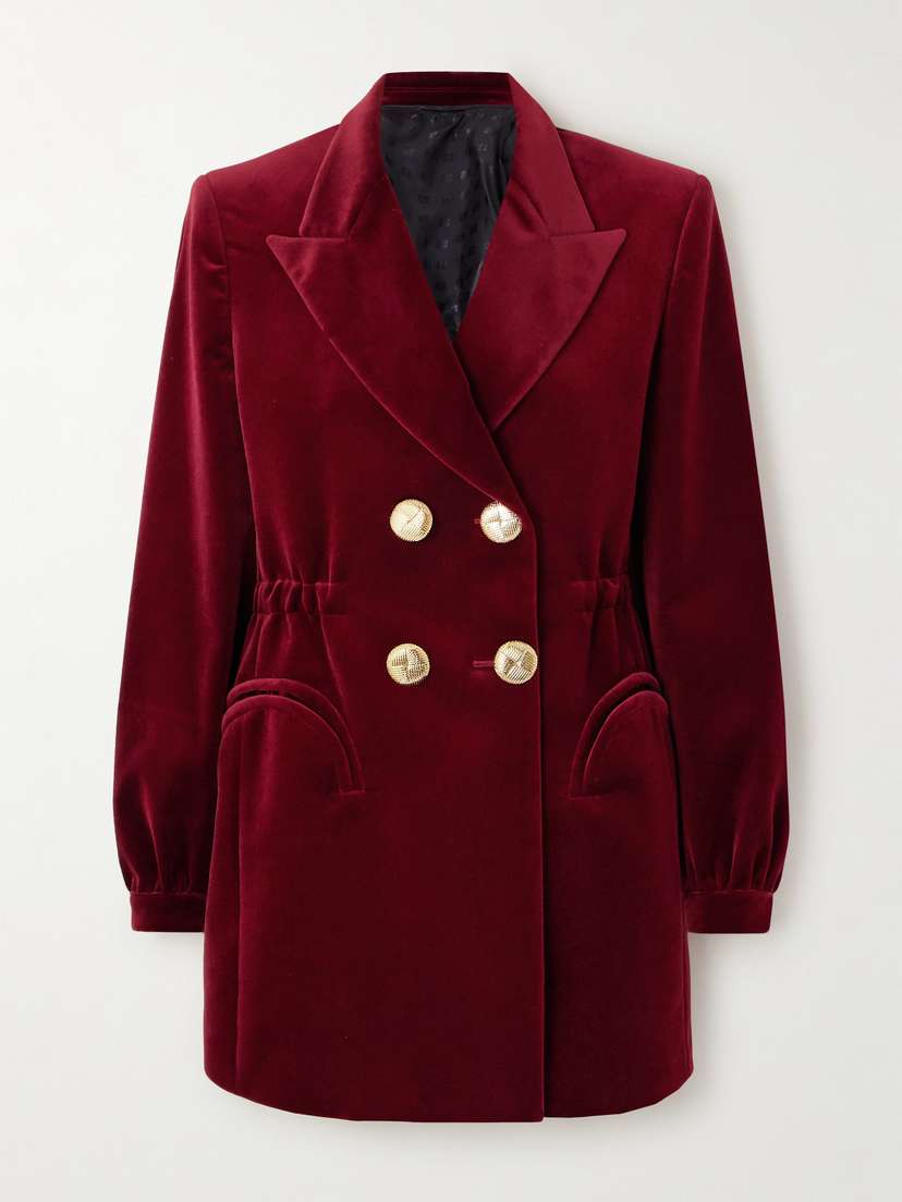 Blazé Milano Anyway Double-breasted Cotton-velvet Mini Dress