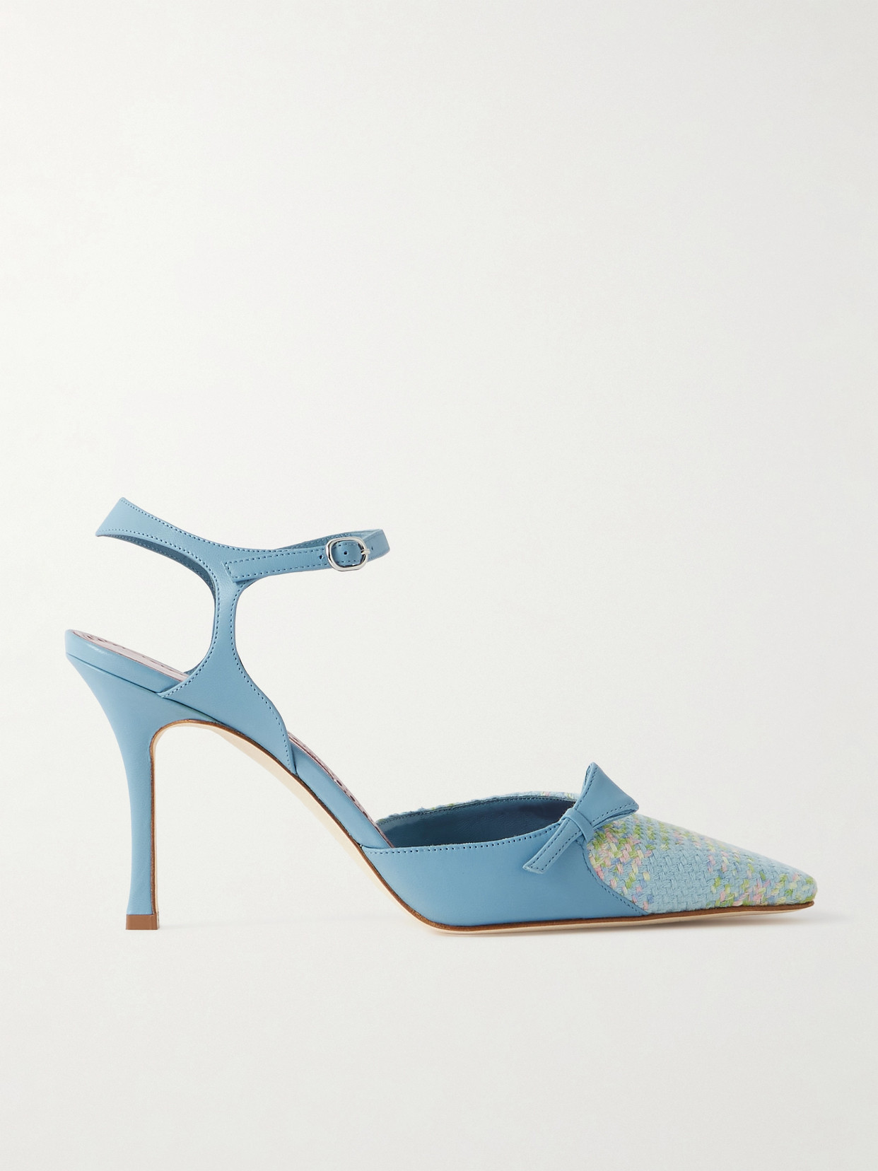 Manolo Blahnik Limor 90 Leather And Woven Pumps In Blue