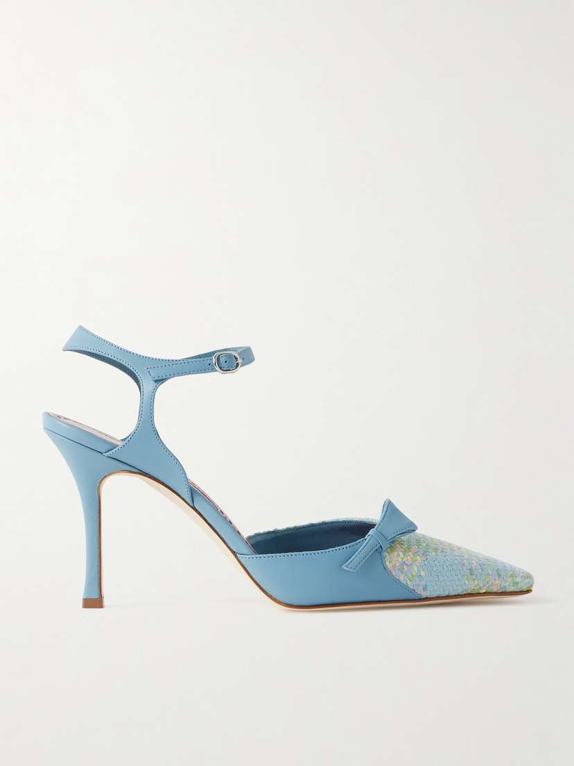 Manolo Blahnik Limor 90 Leather And Woven Pumps