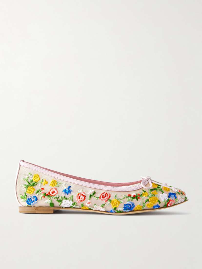 Manolo Blahnik Verdino Embroidered Mesh Ballet Flats