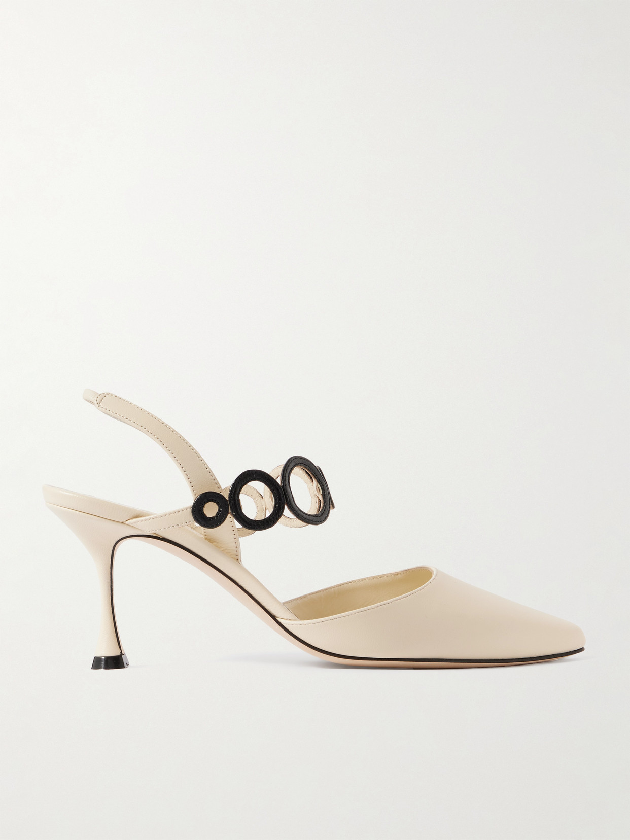 Manolo Blahnik Sidi 70 Cutout Leather Pointed-toe Slingback Pumps In Cream