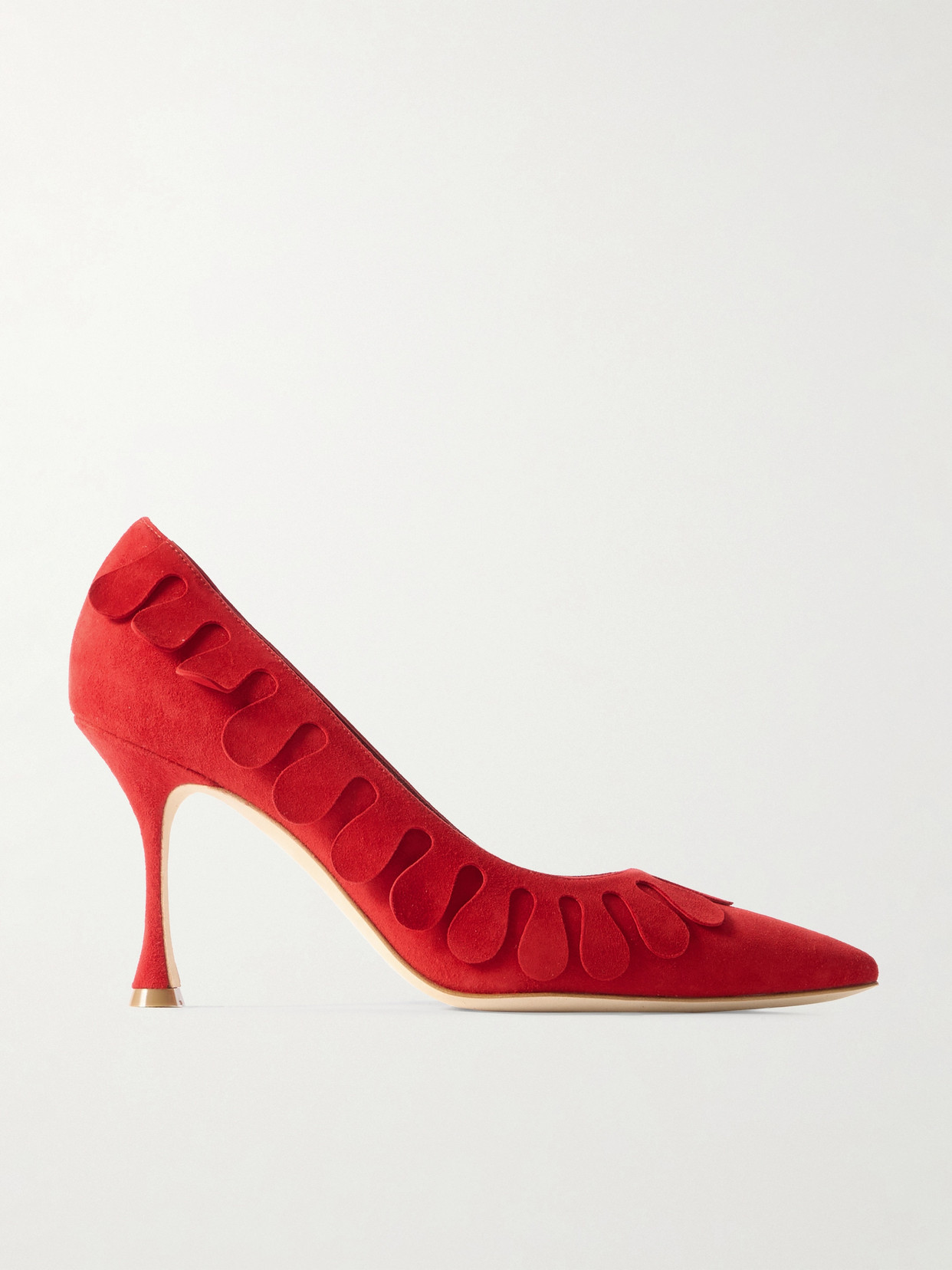 Manolo Blahnik Tamak 90 Appliquéd Suede Pumps In Red