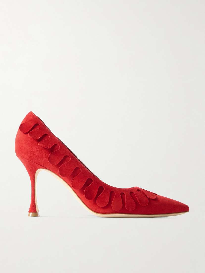 Manolo Blahnik Tamak 90 Appliquéd Suede Pumps