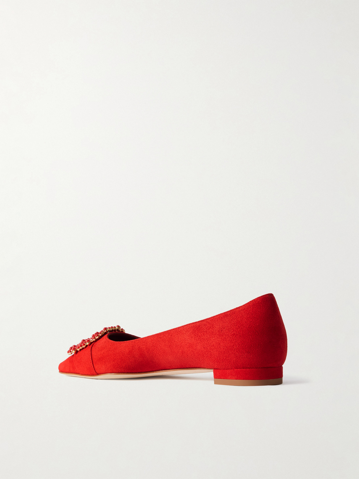 Manolo Blahnik Gibfla Embellished Suede Ballet Flats In Red