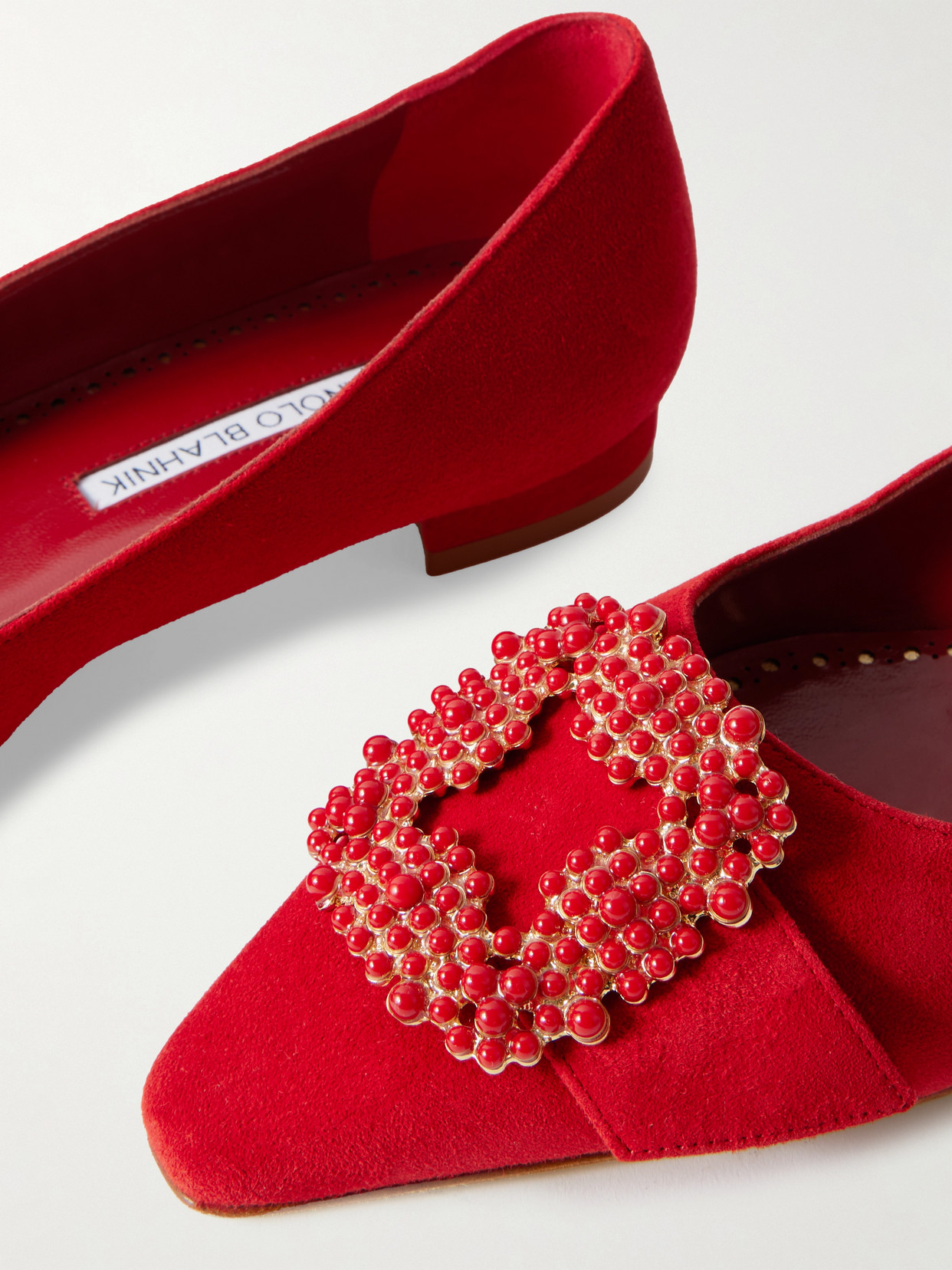 Manolo Blahnik Gibfla Embellished Suede Ballet Flats In Red