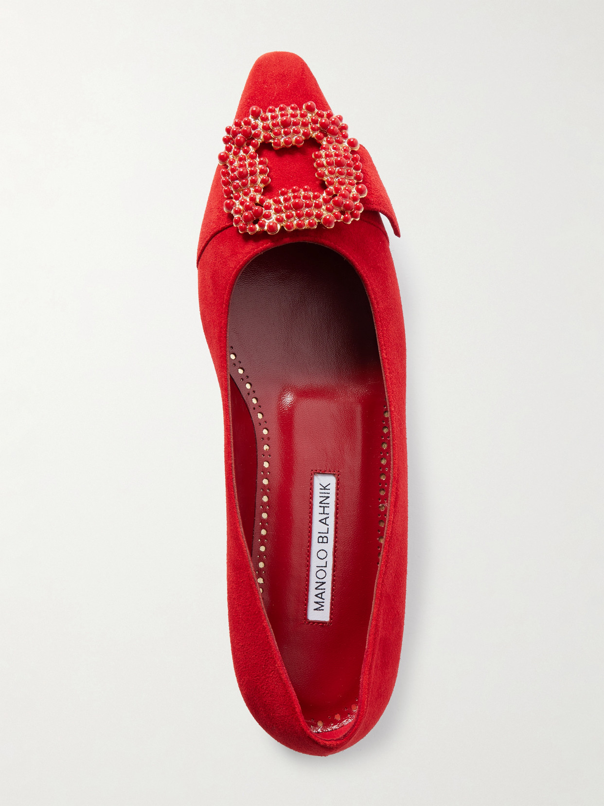 Manolo Blahnik Gibfla Embellished Suede Ballet Flats In Red