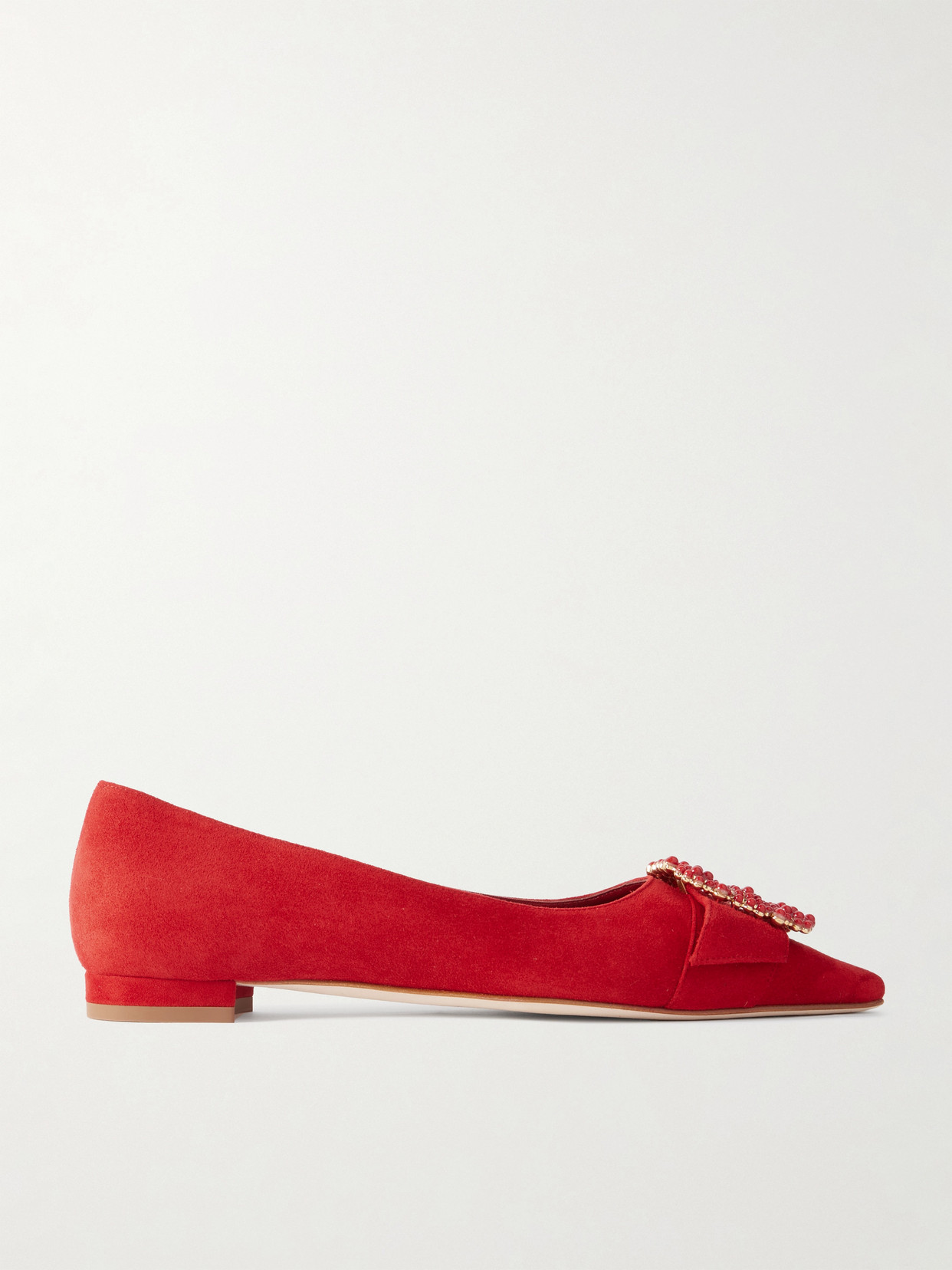 Manolo Blahnik Gibfla Embellished Suede Ballet Flats In Red