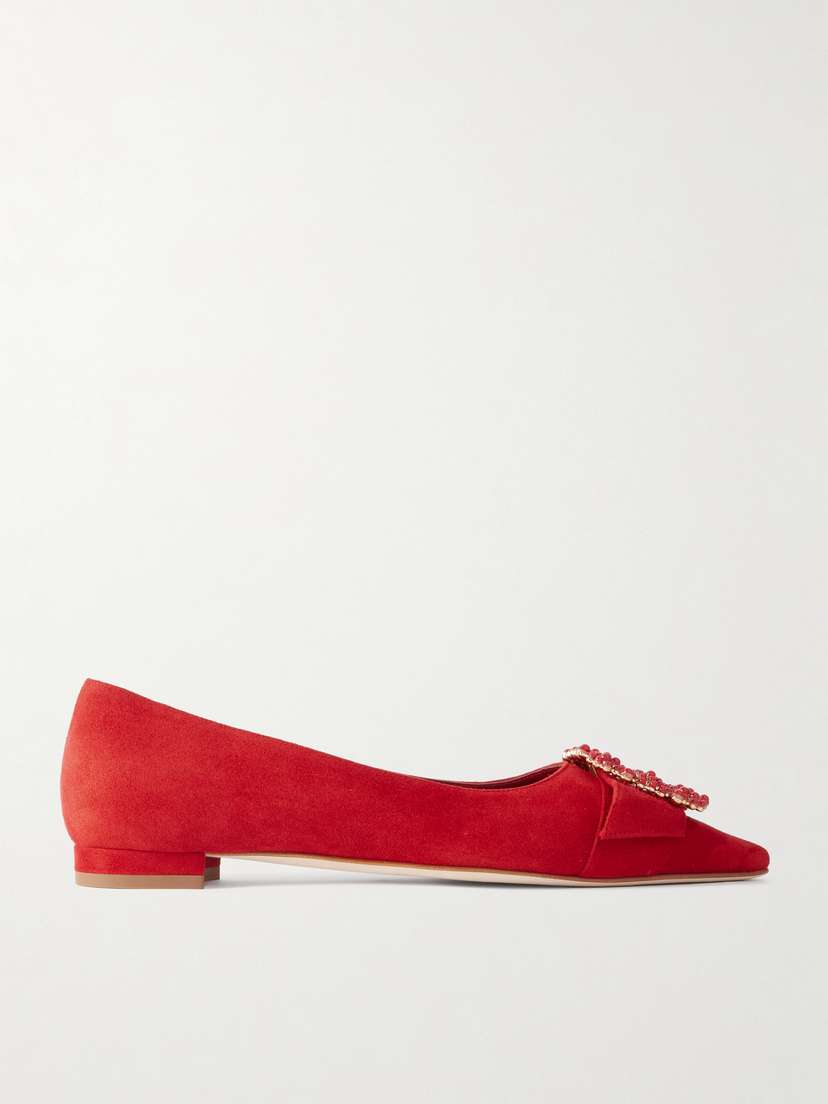 Manolo Blahnik Gibfla Embellished Suede Ballet Flats