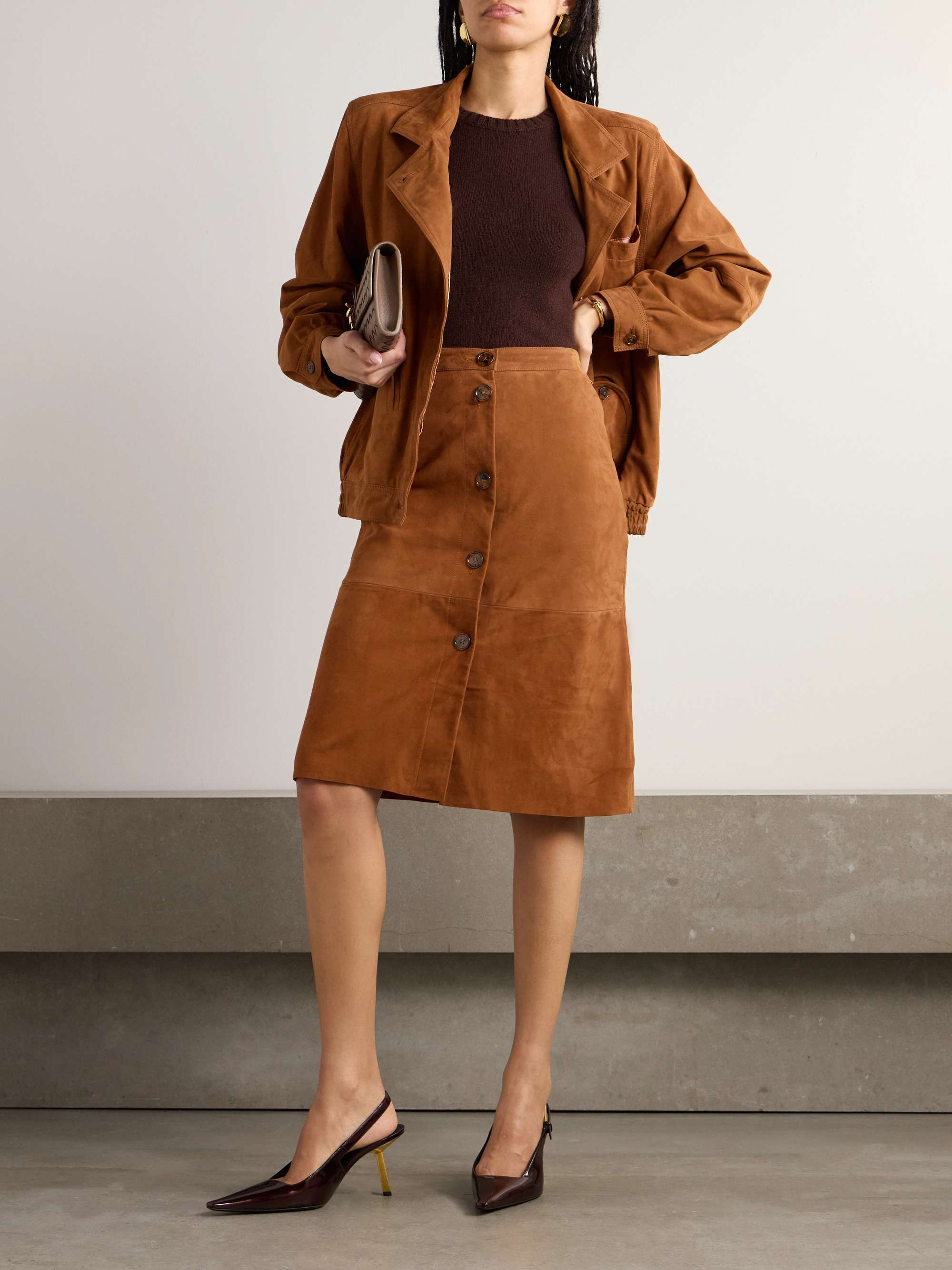 Orange Linen Midi Skirt with Pocket 2887
