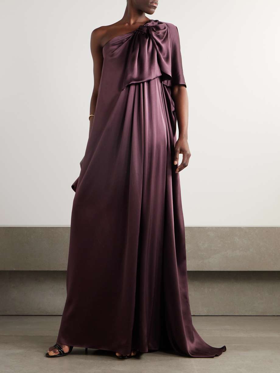 aeris draped one-shoulder silk-satin gown