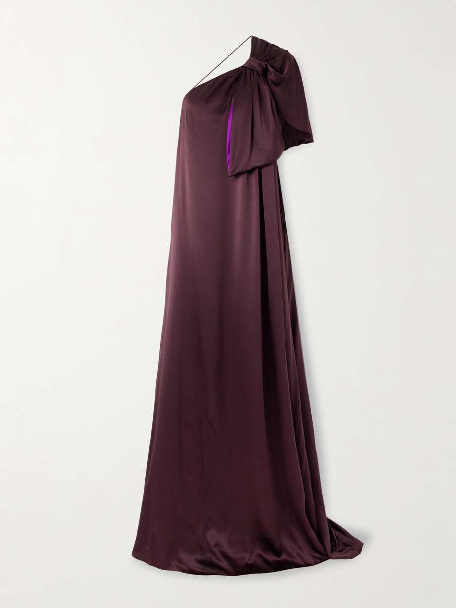 aeris draped one-shoulder silk-satin gown