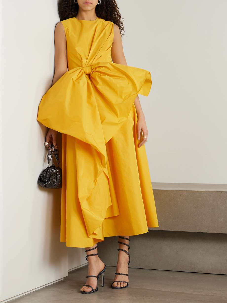 nura bow-embellished taffeta midi dress