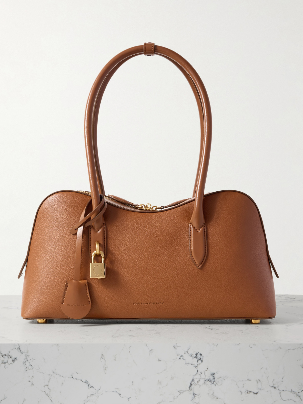 Stella Mccartney Stella Ryder Logo-embossed Embellished Textured Vegan Tote In Brown