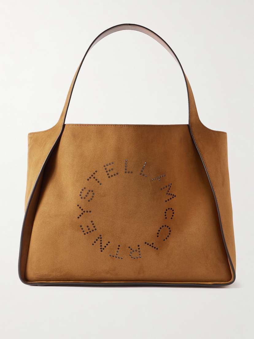 Stella McCartney Leather-trimmed Perforated Vegetarian Suede Tote