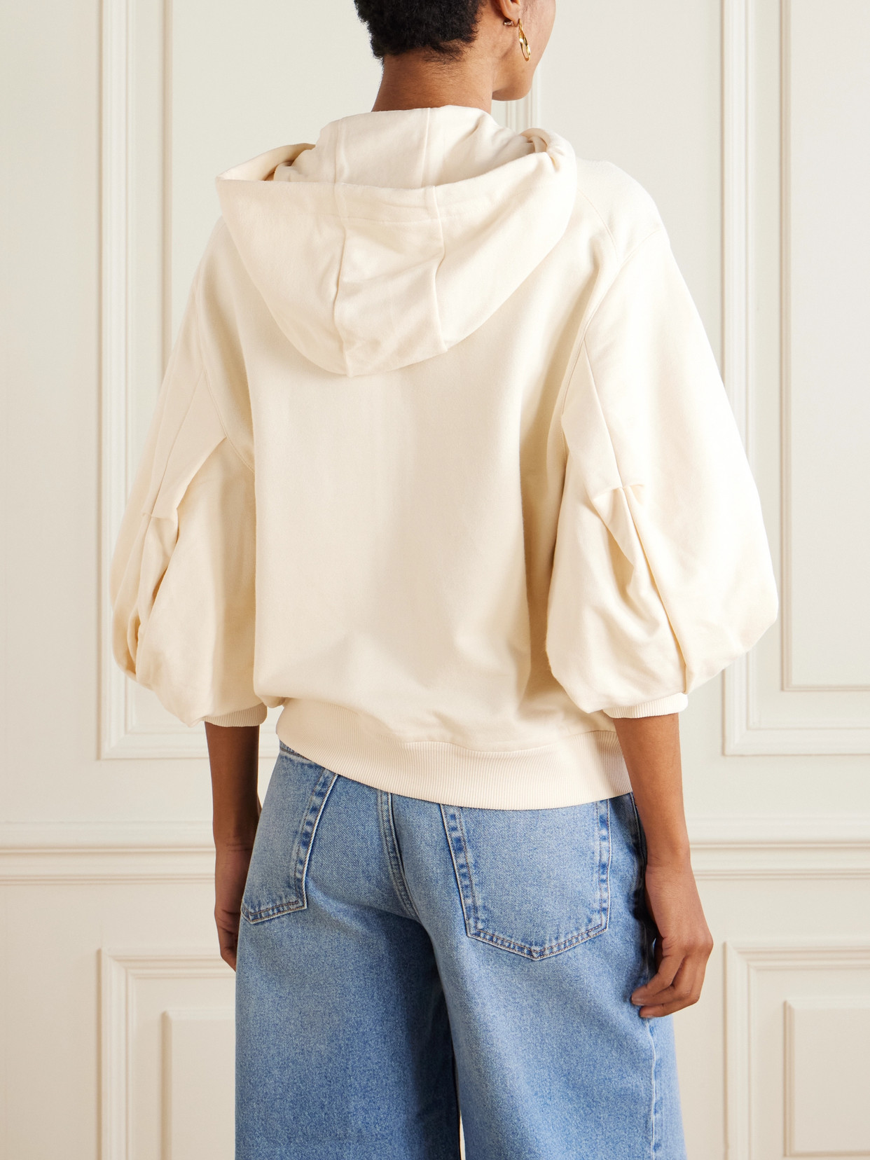 Moncler Hooded Intarsia-knit Cotton-jersey Cardigan In Cream