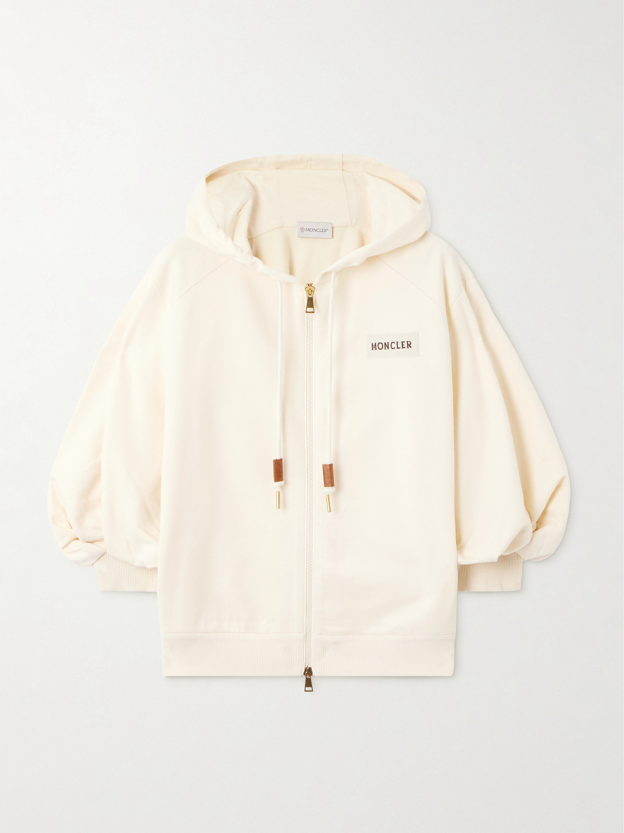 Moncler Hooded Intarsia-knit Cotton-jersey Cardigan In Cream