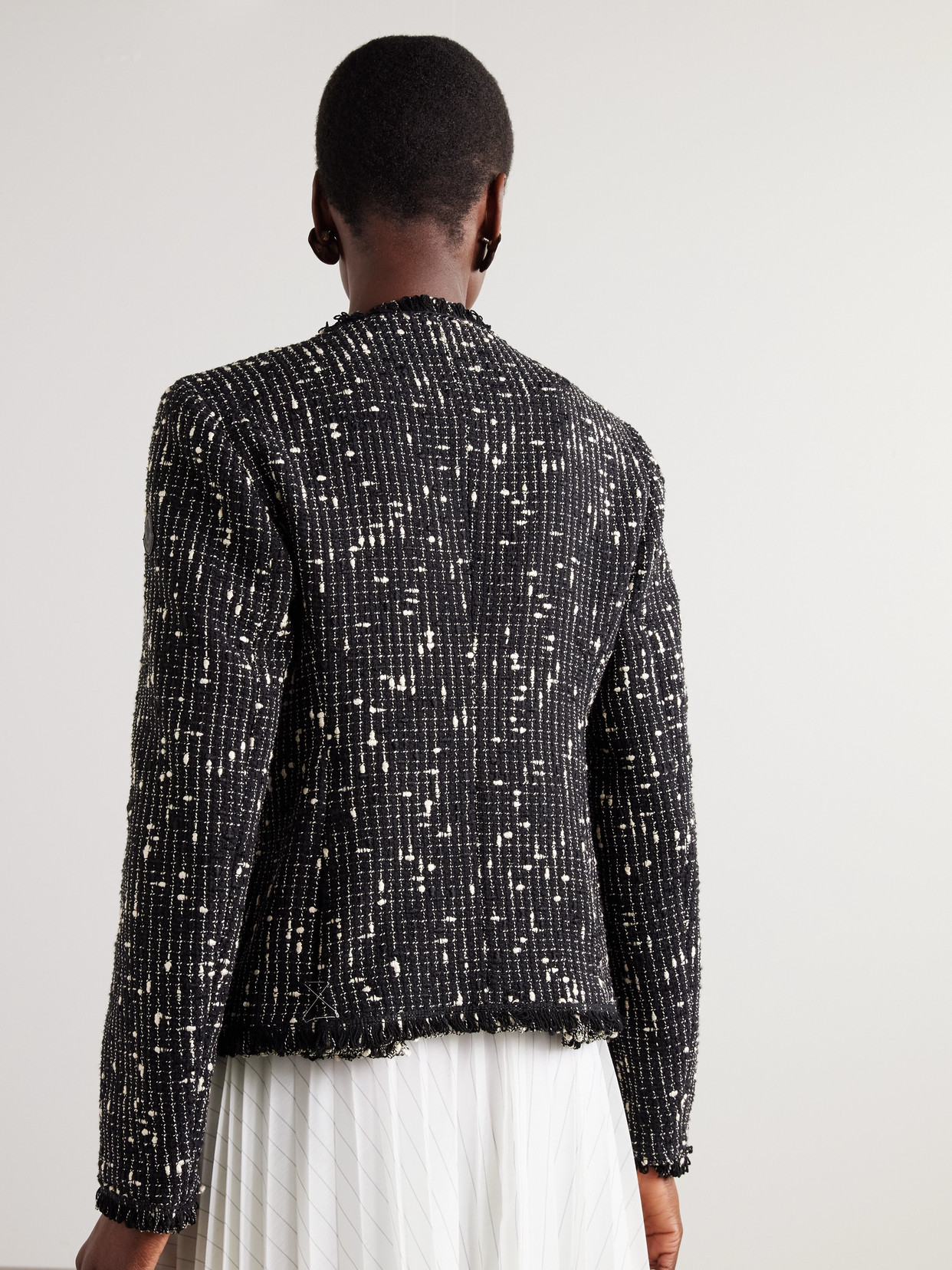 MONCLER VERNEUIL FRINGED LINEN AND COTTON-BLEND TWEED JACKET