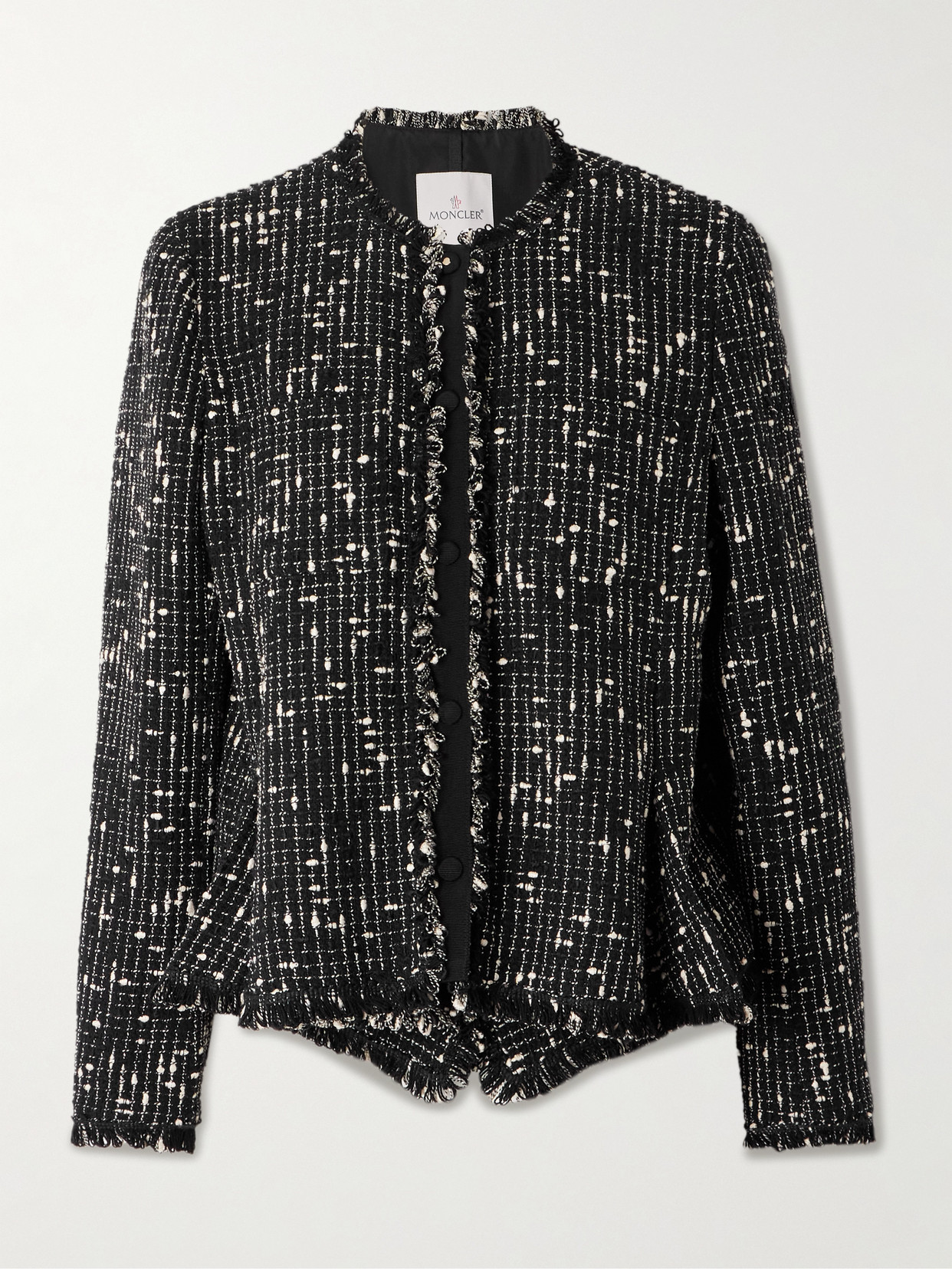 Moncler Verneuil Fringed Linen And Cotton-blend Tweed Jacket In Black