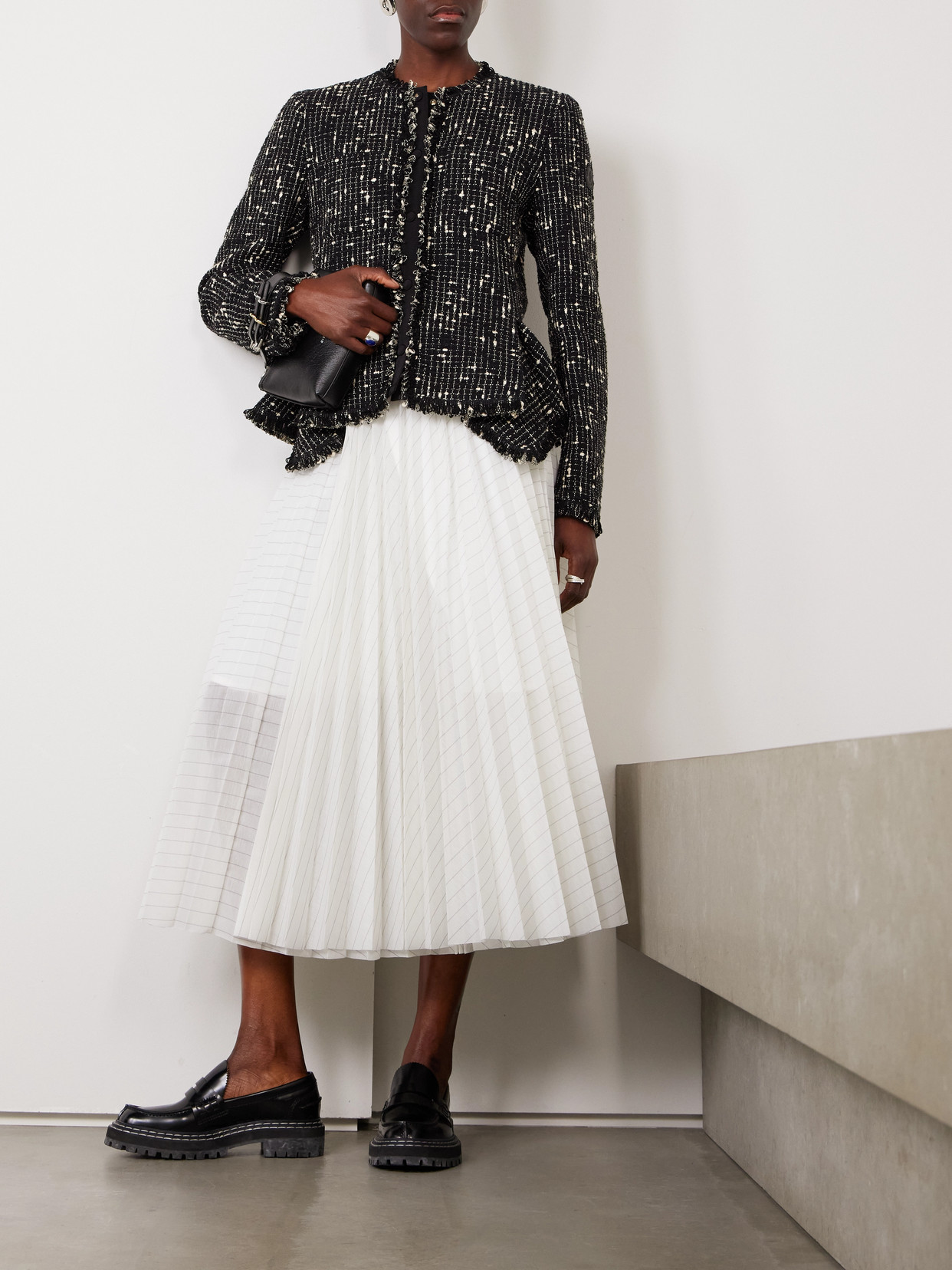 MONCLER VERNEUIL FRINGED LINEN AND COTTON-BLEND TWEED JACKET