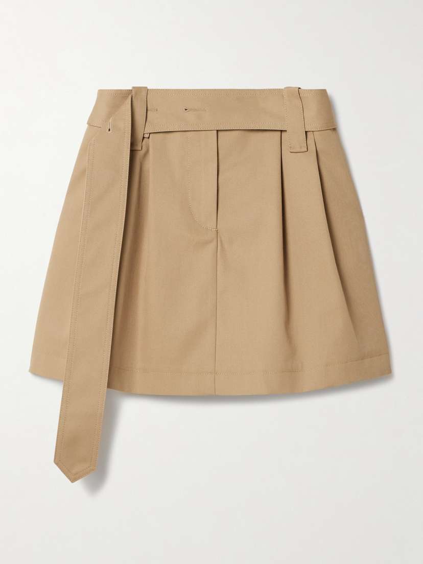 Moncler Belted Pleated Twill Mini Skirt