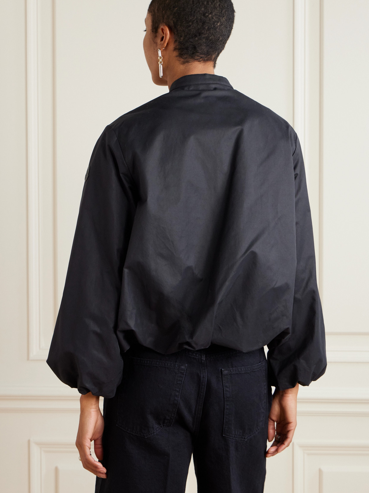 Shop Moncler Gruissan Appliquéd Cotton-blend Bomber Jacket In Black