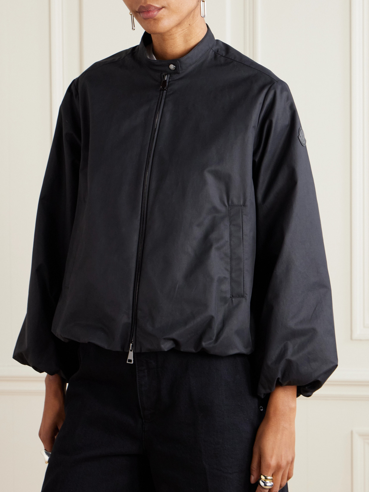 Shop Moncler Gruissan Appliquéd Cotton-blend Bomber Jacket In Black