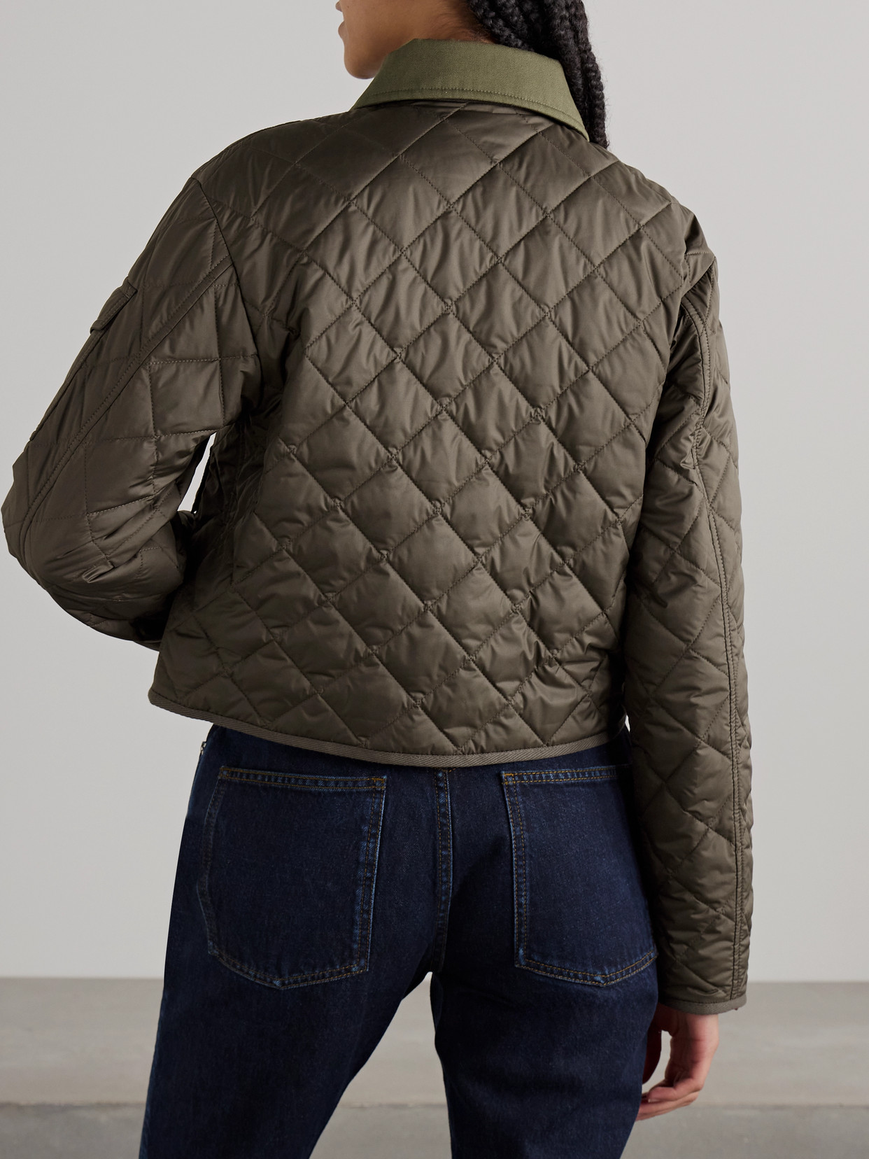 Moncler Chitre Cropped Cotton-canvas Trimmed Padded Quilted Shell Jacket In Green
