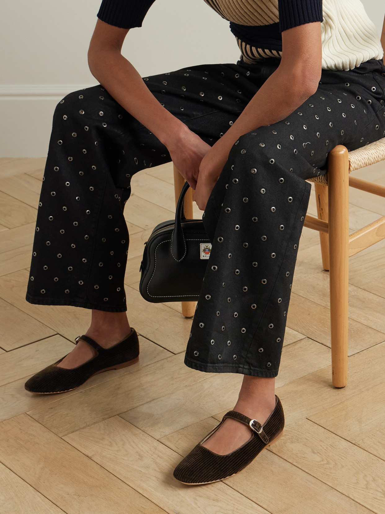 Le Monde Béryl - Grosgrain-Trimmed Corduroy Mary Jane Ballet Flats
