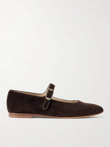 LE MONDE BERYL Grosgrain-trimmed corduroy Mary Jane ballet flats