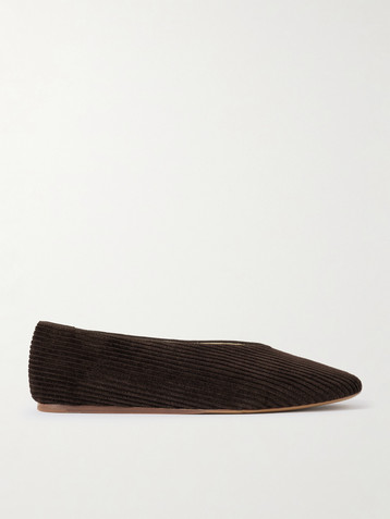 LE MONDE BERYL Regency grosgrain-trimmed corduroy ballet flats