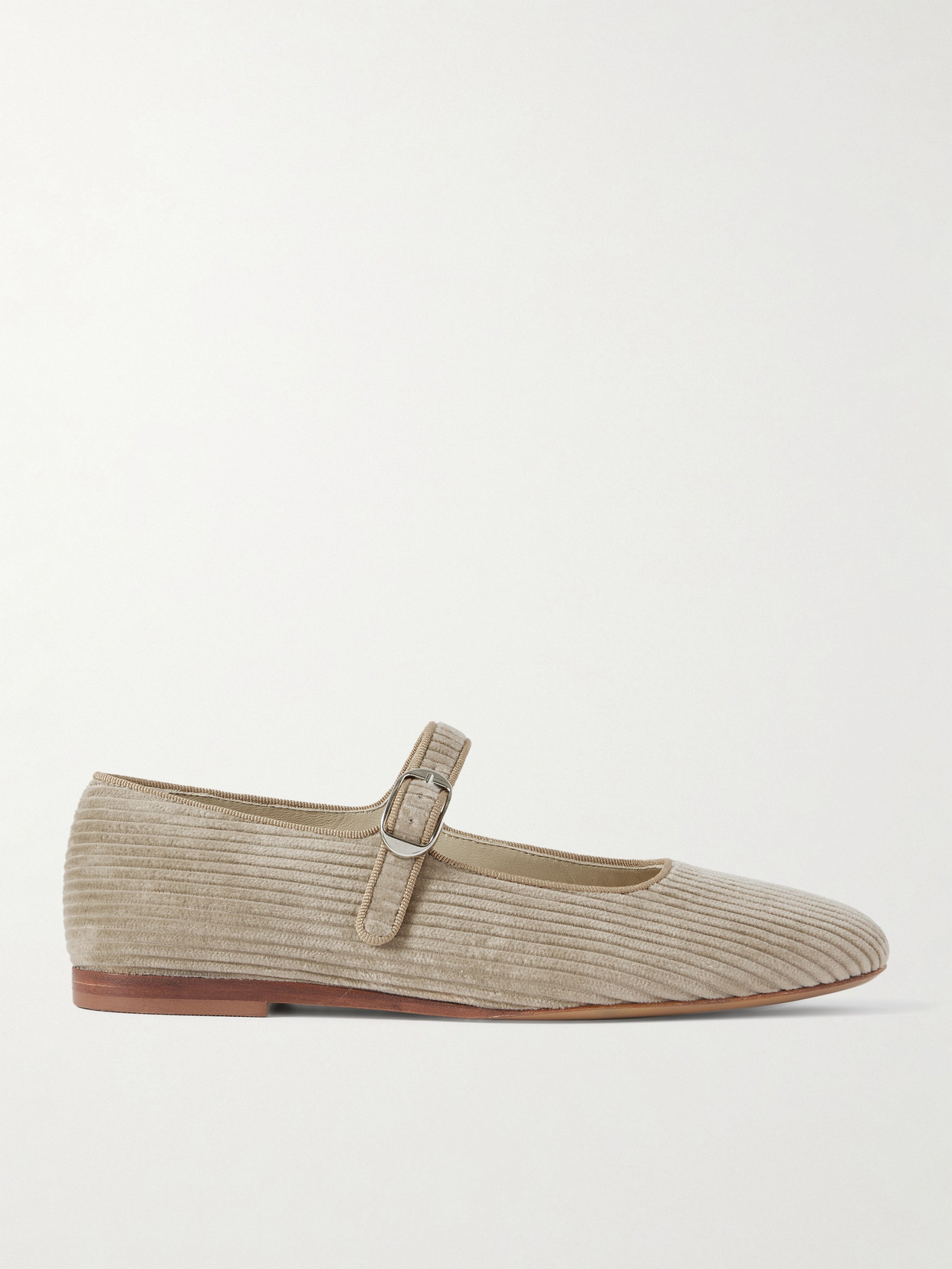 Le Monde Beryl Grosgrain-trimmed Corduroy Mary Jane Ballet Flats In Neutrals
