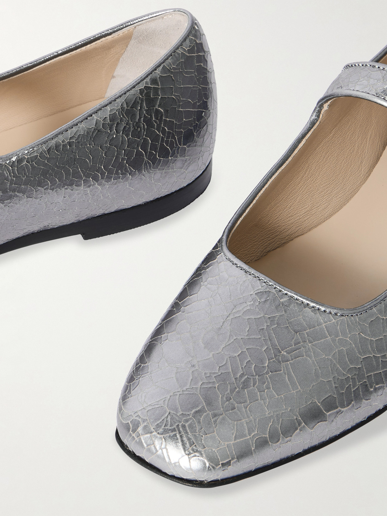 Le Monde Béryl - Metallic Cracked-Leather Mary Jane Flats