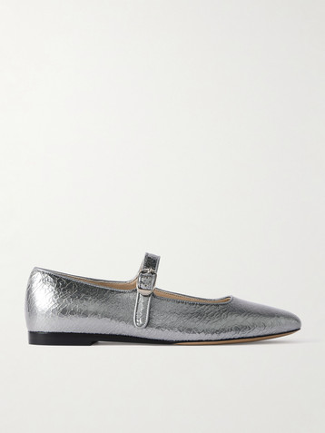 LE MONDE BERYL Metallic cracked-leather Mary Jane flats