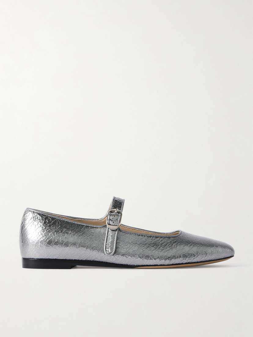 Le Monde Béryl Metallic Cracked-leather Mary Jane Flats