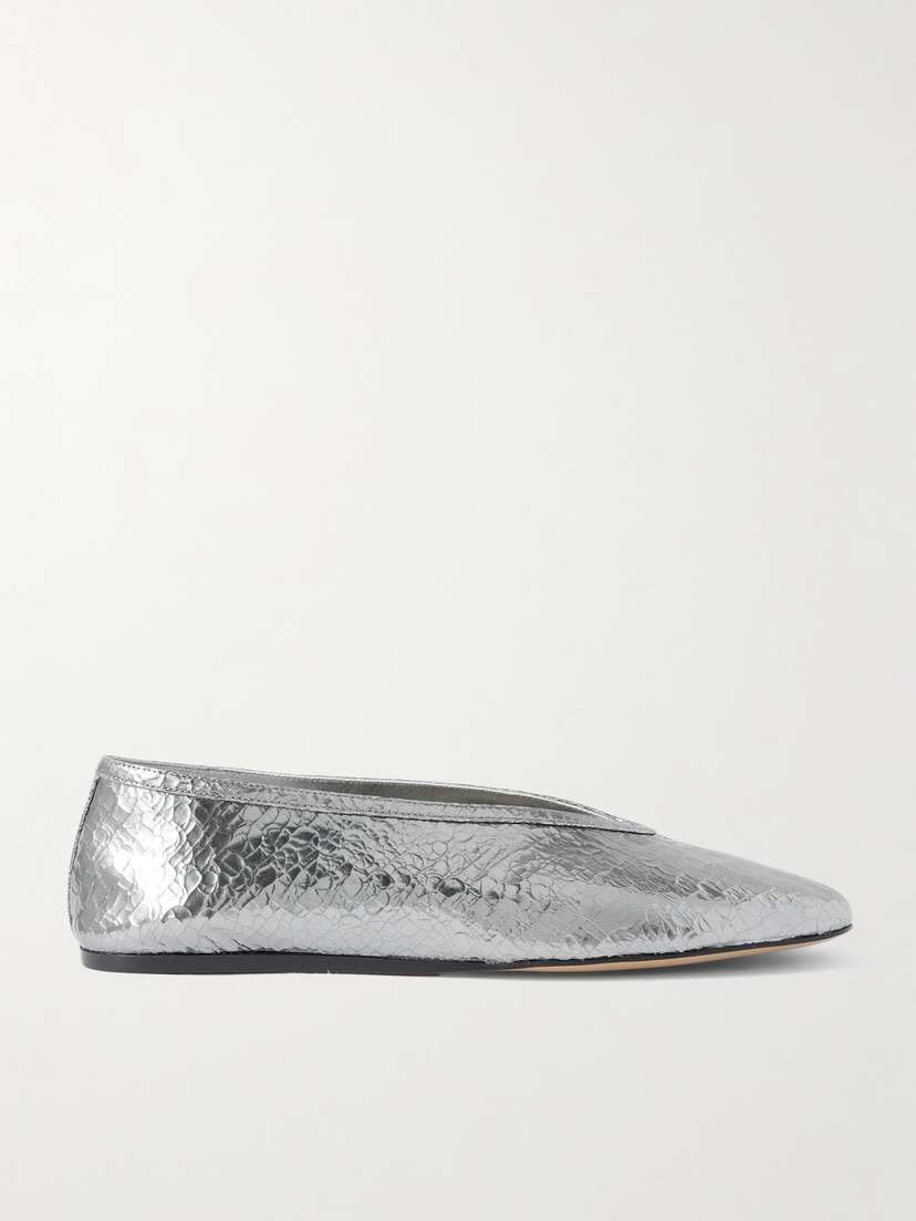 Le Monde Béryl Luna Metallic Crinkled-leather Ballet Flats