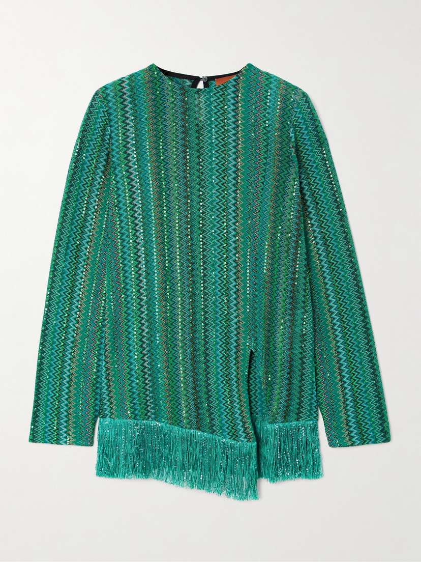 Missoni Fringed Sequin-embellished Metallic Crochet-knit Sweater - IT38