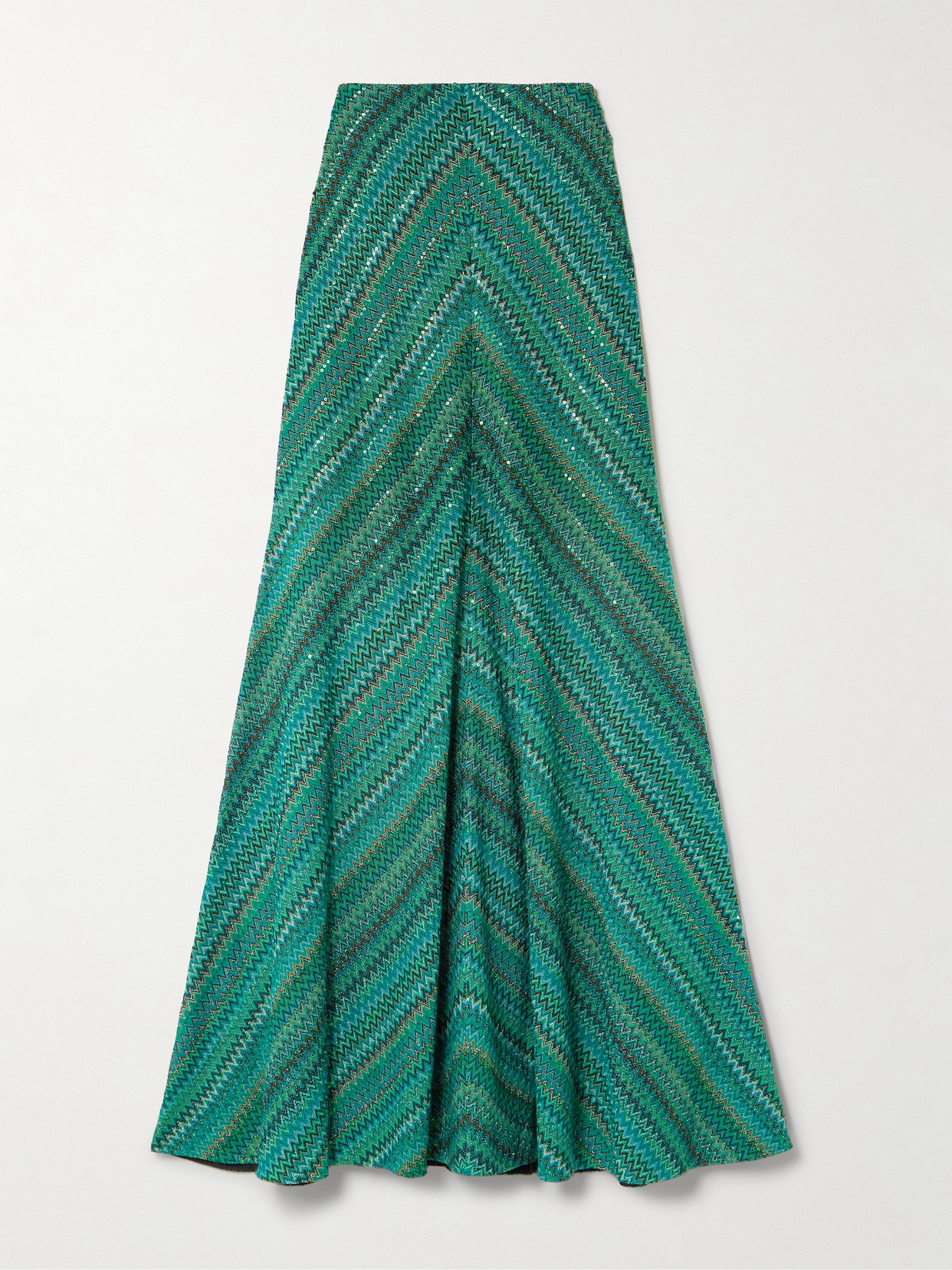 MISSONI SEQUINED STRIPED METALLIC CROCHET-KNIT MAXI SKIRT
