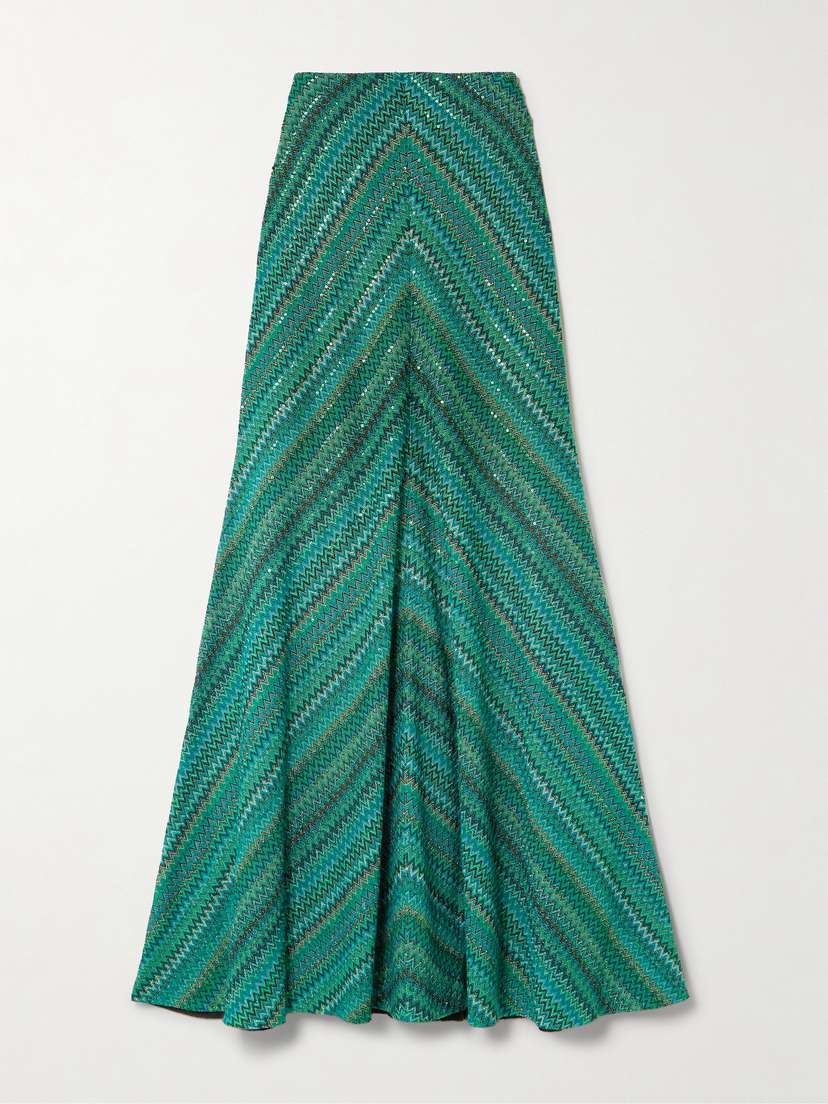 Missoni Sequined Striped Metallic Crochet-knit Maxi Skirt
