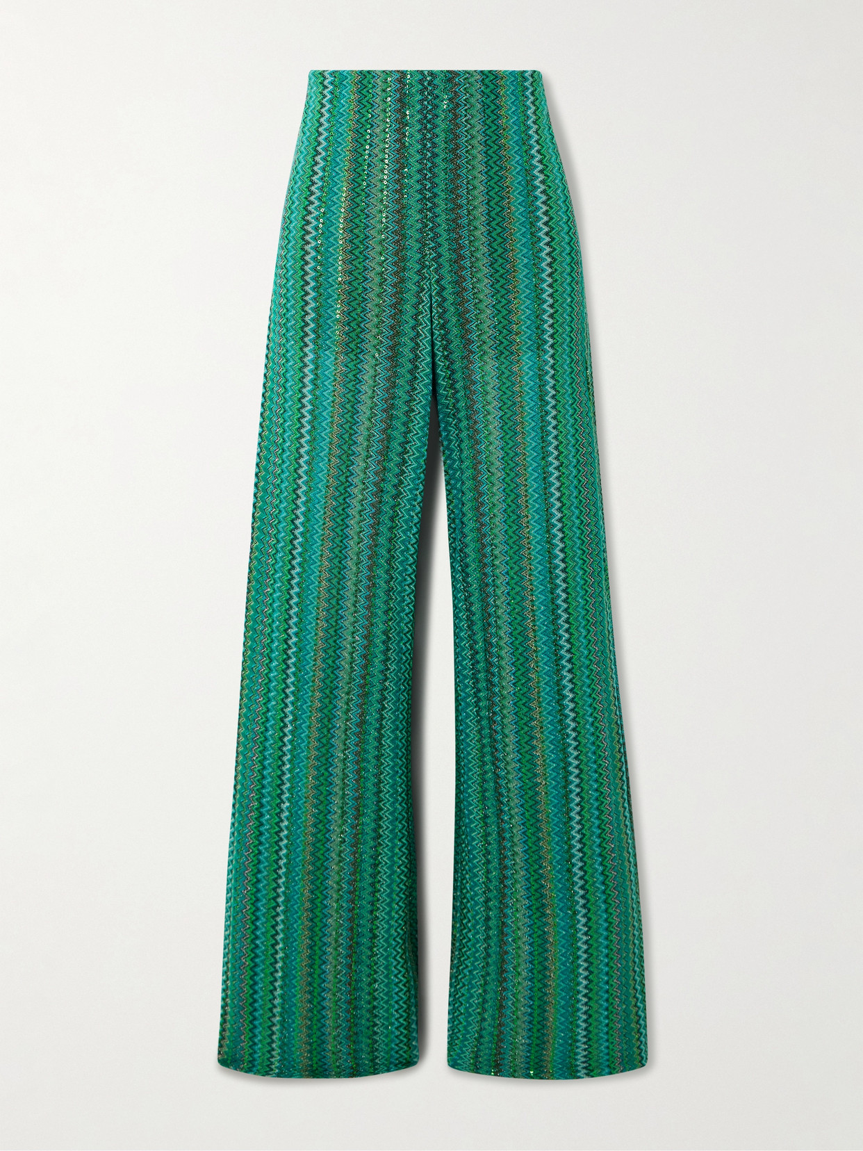 Missoni Sequin-embellished Metallic Crochet-knit Wide-leg Pants In Green