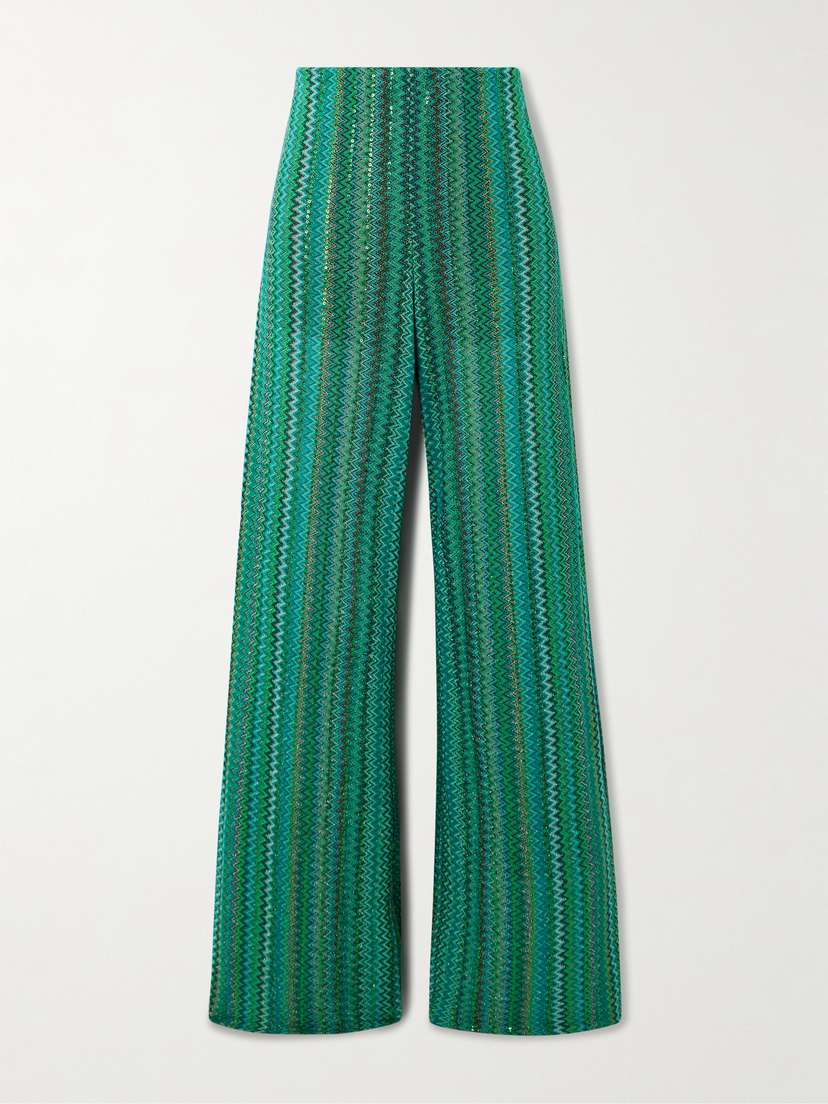 Missoni Sequin-embellished Metallic Crochet-knit Wide-leg Pants